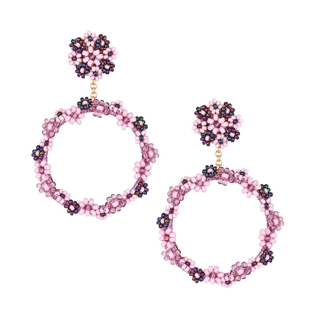 Hoop gold plated earrings beaded with flowers