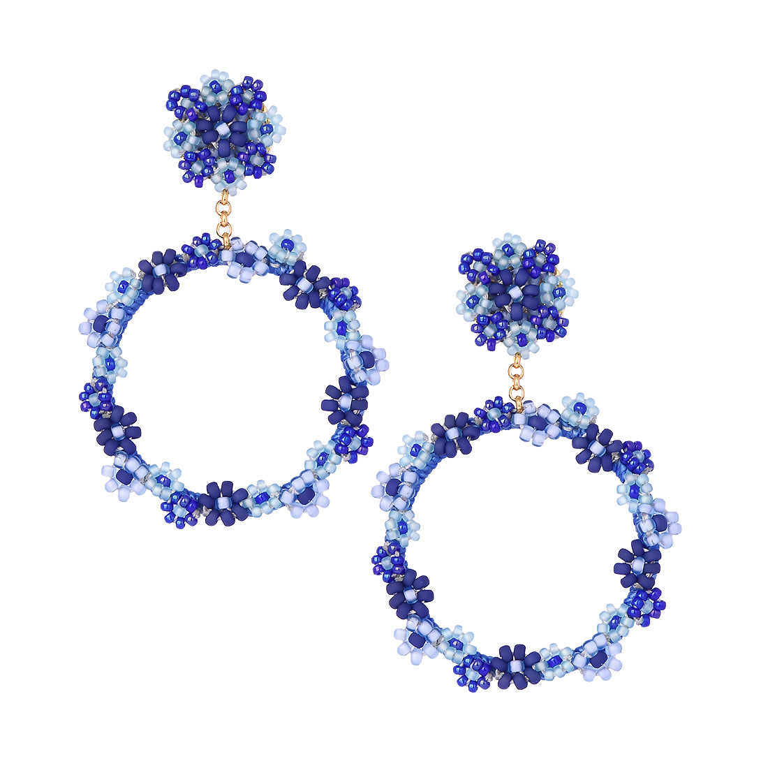 Hoop gold plated earrings beaded with flowers