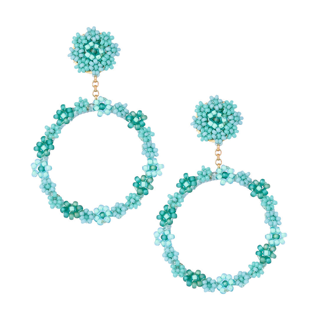 Hoop gold plated earrings beaded with flowers