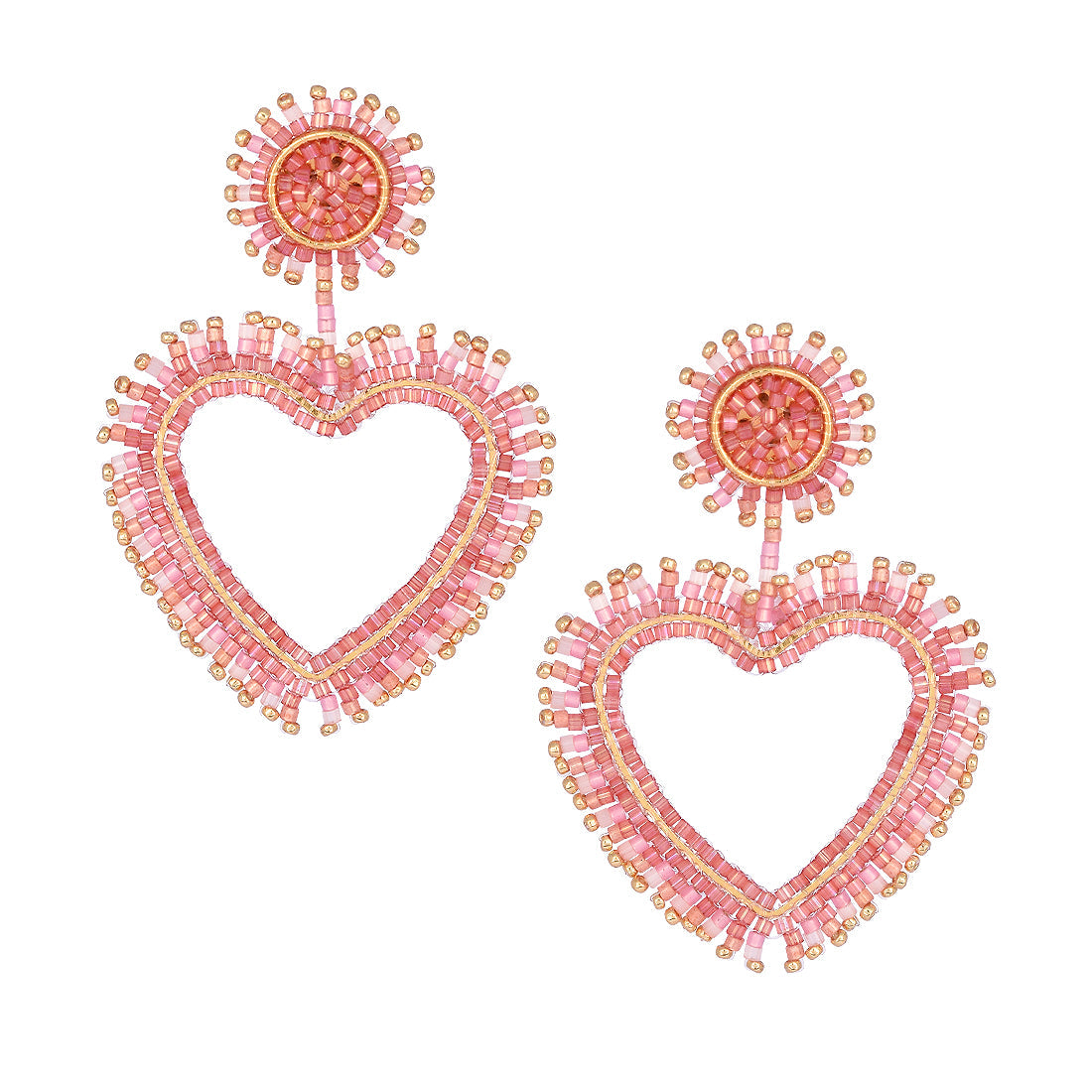 Stud earrings with fringe gold plated and beaded heart
