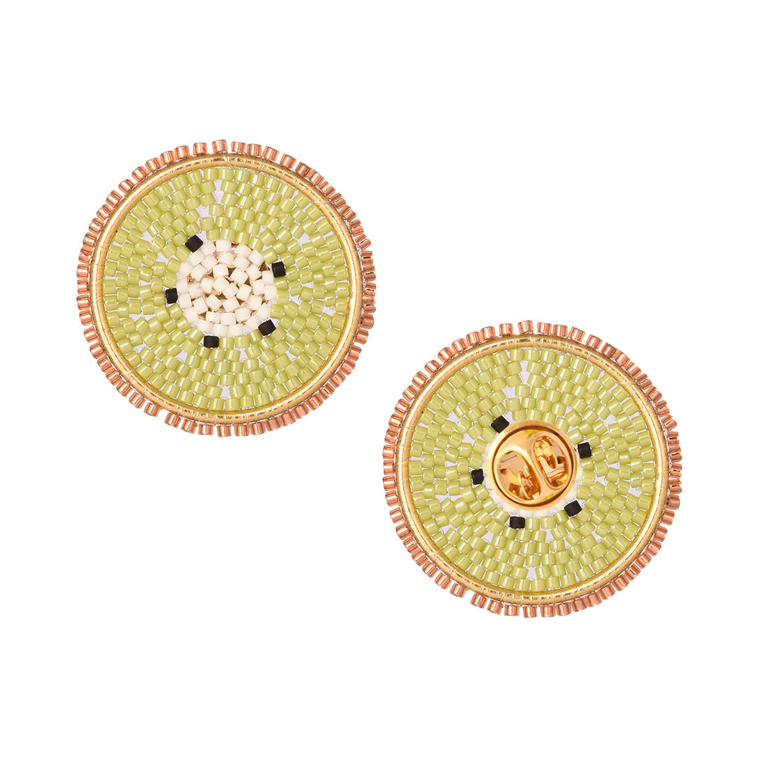 Kiwi beaded gold plated pin